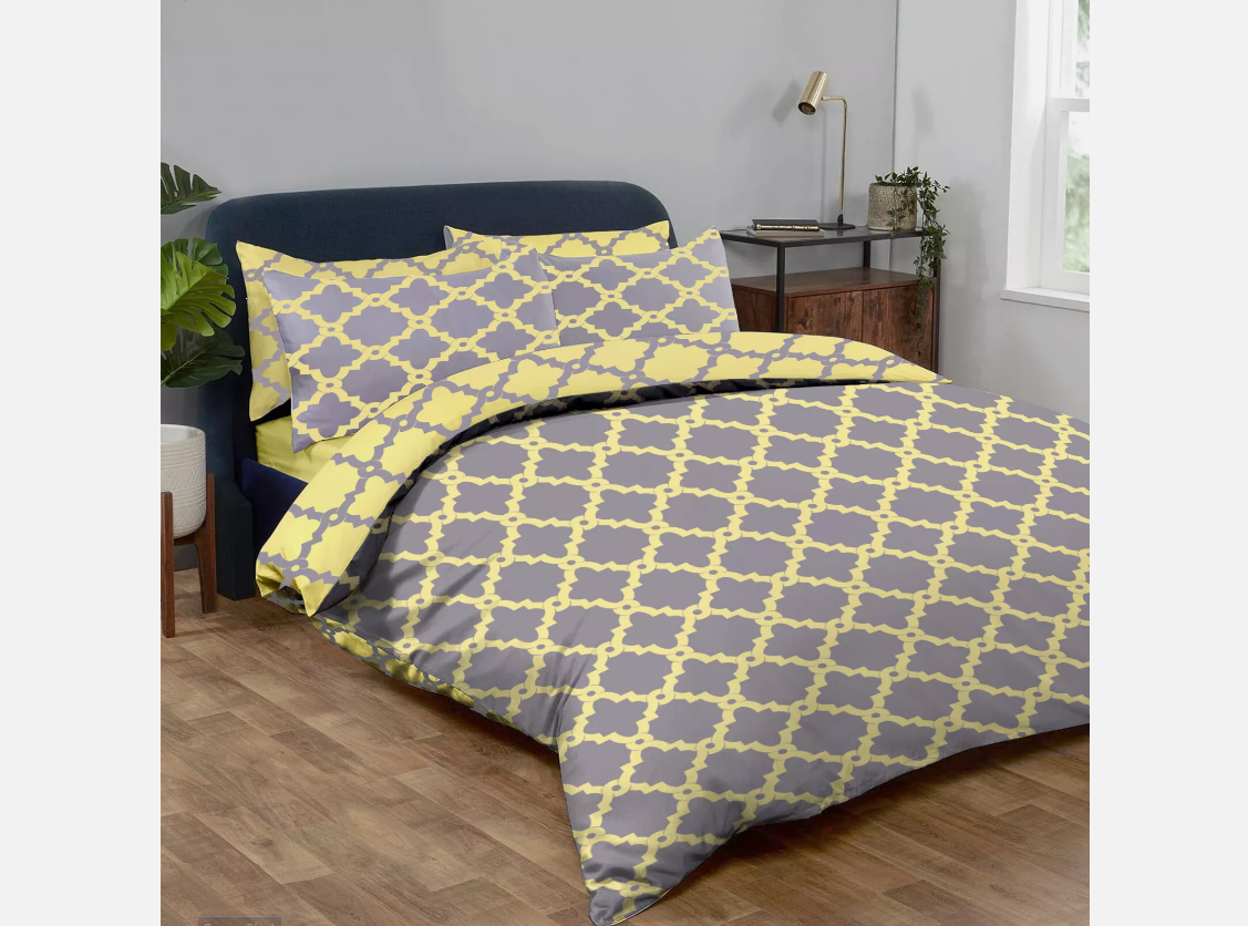 Premium Yellow Grey Duvet Cover Set Reversible Luxury Duvet Cover Bedding Set Single Double King and Super King Sizes