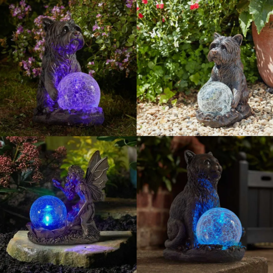 Mystic Ball Light Up Globe Garden Ornament Dog Cat Fairy Solar Powered LED Multicoloured