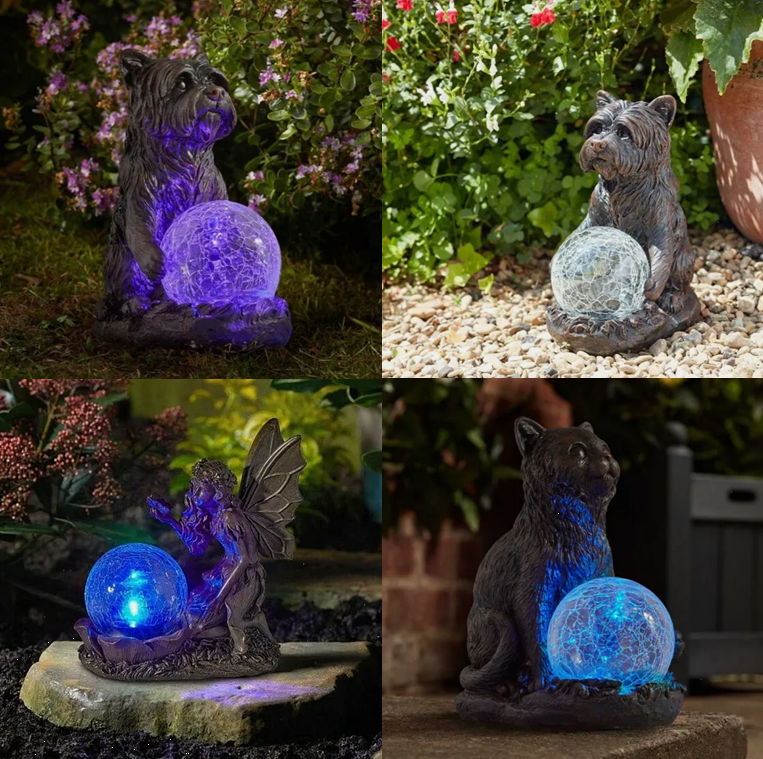 Mystic Ball Light Up Globe Garden Ornament Dog Cat Fairy Solar Powered LED Multicoloured