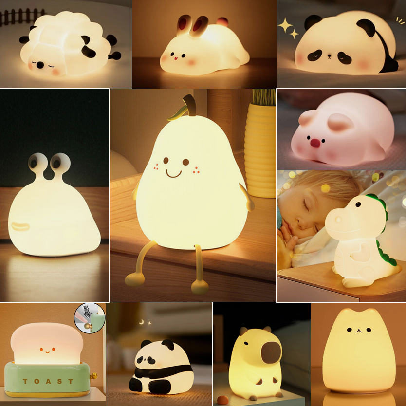 Cute Adorable LED Animal Character Night Light Rechargeable Dimming Touch Control Silicone Table Lamp Kids Bedroom Light - Multiple Options