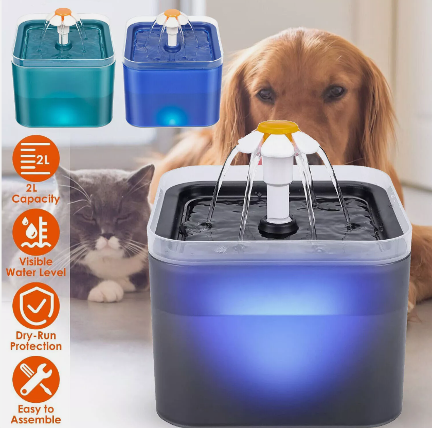 2L Pet Water Hydration Fountain for Cats And Dogs LED Drinking Water Bowl Automatic Dispenser
