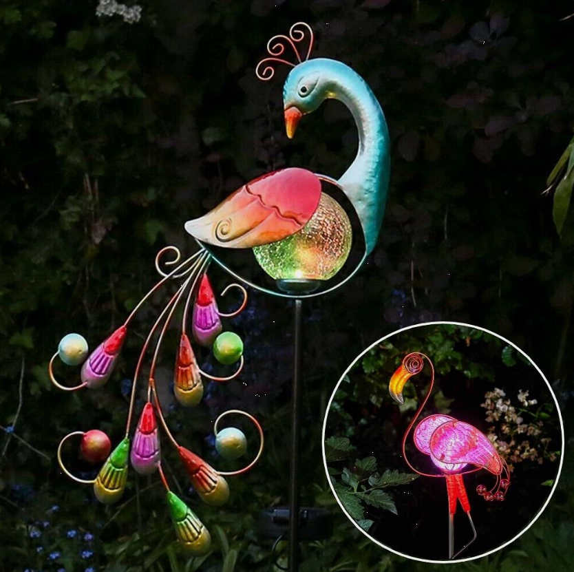 Solar Powered LED Peacock Flamingo Animal Path Outdoor Stake Light Garden Ornament Decoration